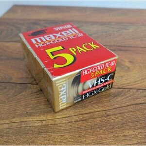 Maxell TC-30 VHS-C Premium High Grade HGX-Gold 5 Pack VHSC Cassette Tapes Sealed